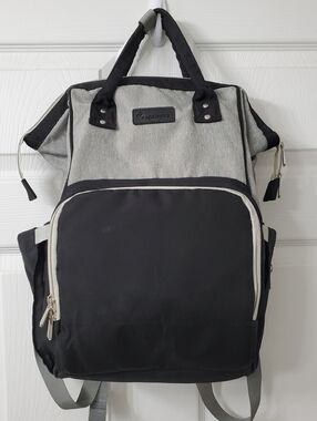 Upsmiles Black And Grey Backpack Diaper Bag With Silver Hardware GUC